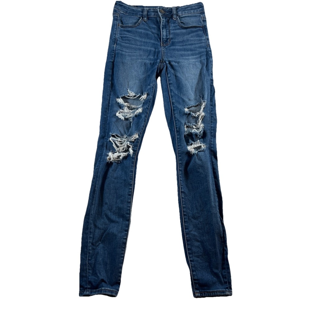 American Eagle Jeans Women's Distressed Super Hi-Rise‎ Jegging Size 4 Long